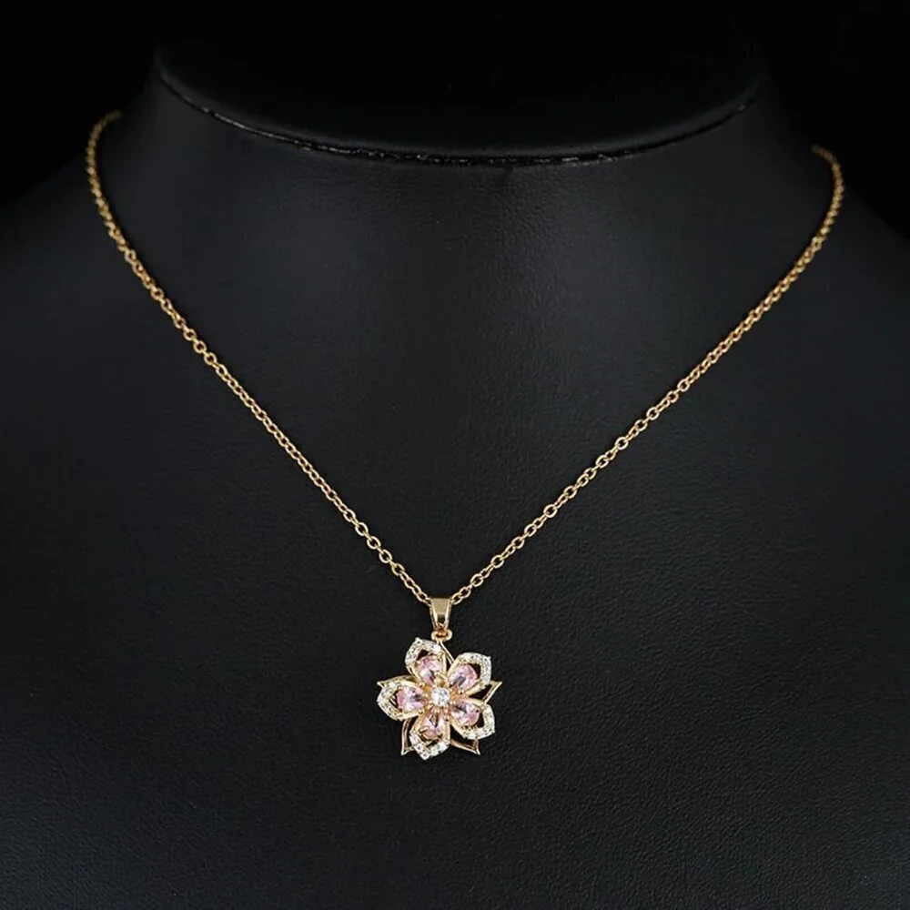 Gold Flower Fidget Necklace for Women - Rotatable Crystal Blossom Pendant